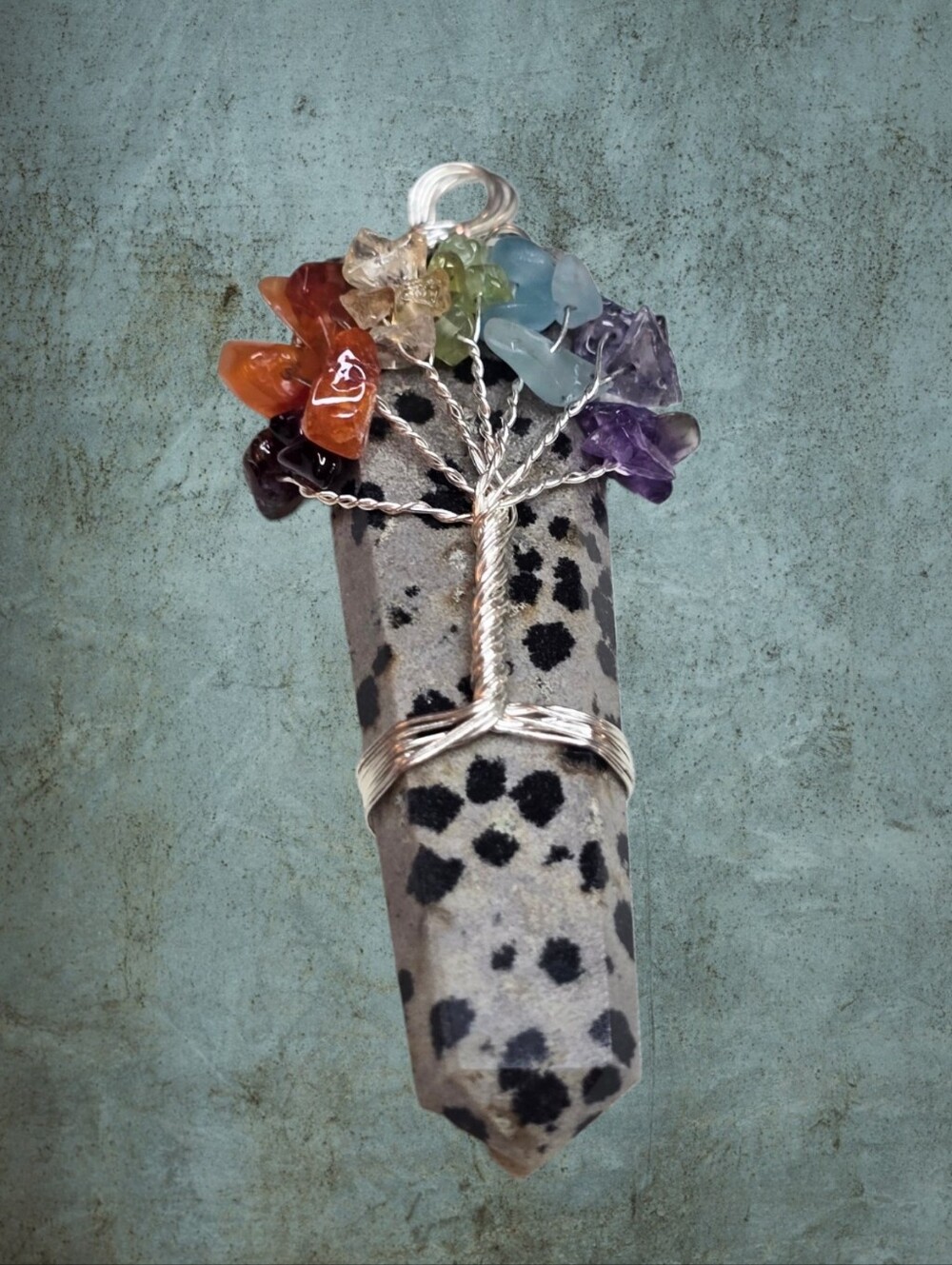 Dalmation Jasper Seven Chakra Healing Wand Pendant